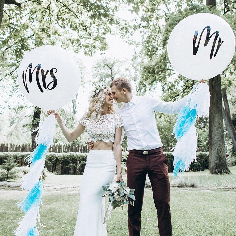 2pcs/lot Good Quality 36inch Round White and black Print Mr&Mrs Latex Balloons For Happy Wedding And Valentine's Day