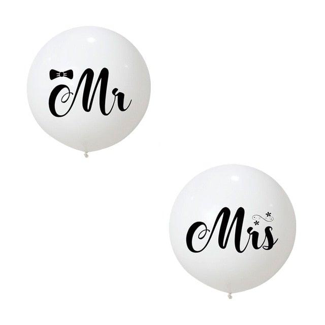 2pcs/lot Good Quality 36inch Round White and black Print Mr&Mrs Latex Balloons For Happy Wedding And Valentine's Day