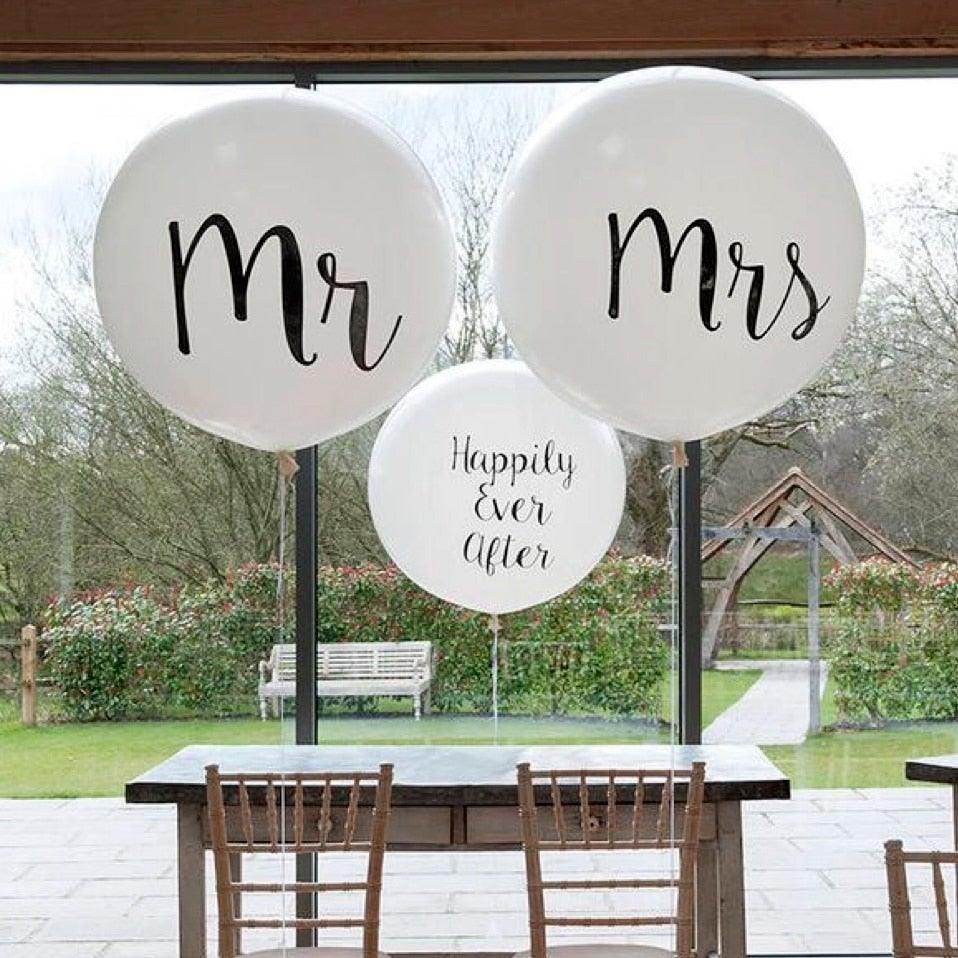 2pcs/lot Good Quality 36inch Round White and black Print Mr&Mrs Latex Balloons For Happy Wedding And Valentine's Day