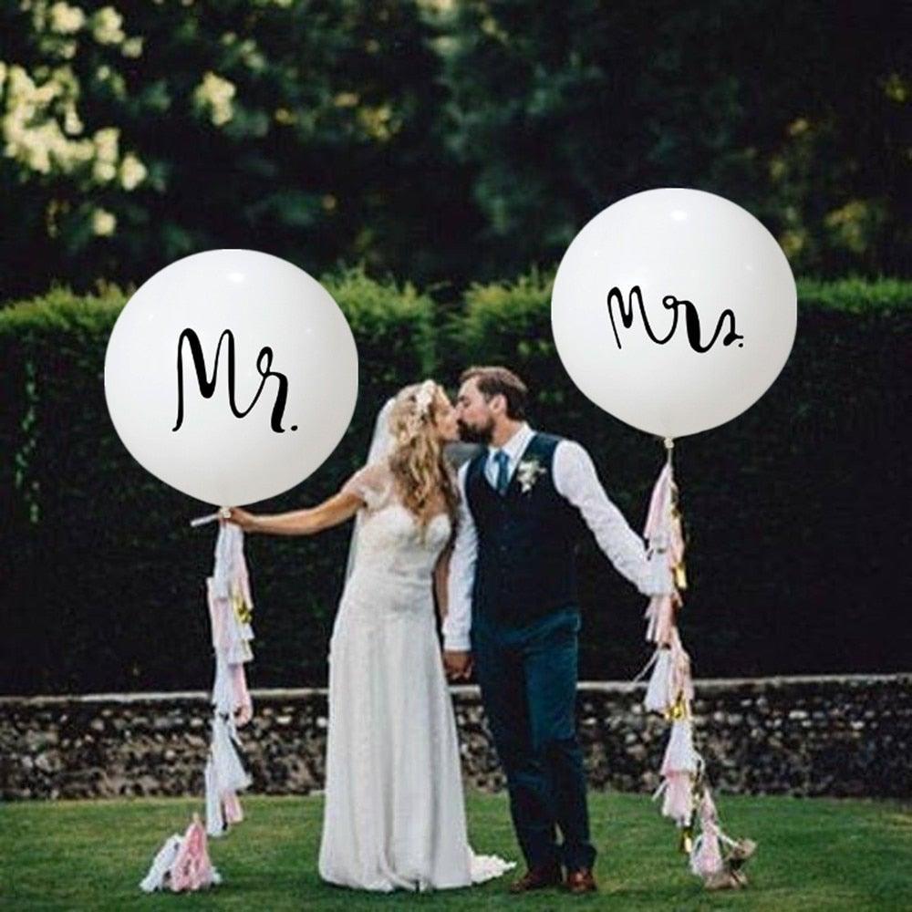 2pcs/lot Good Quality 36inch Round White and black Print Mr&Mrs Latex Balloons For Happy Wedding And Valentine's Day