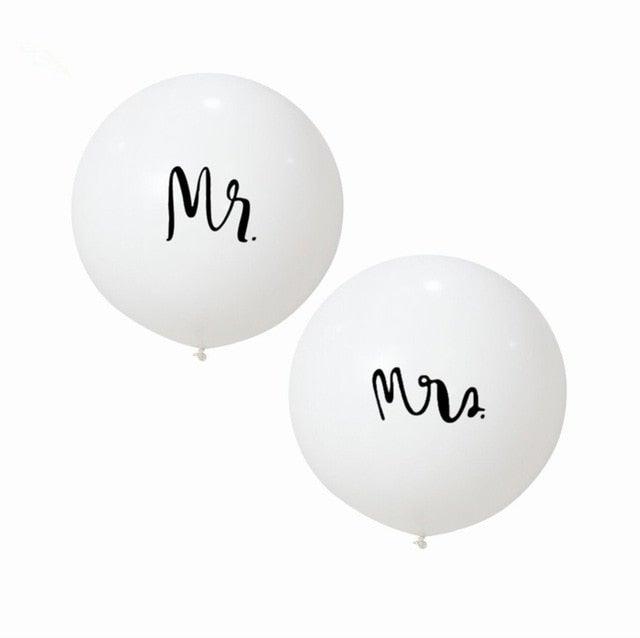 2pcs/lot Good Quality 36inch Round White and black Print Mr&Mrs Latex Balloons For Happy Wedding And Valentine's Day