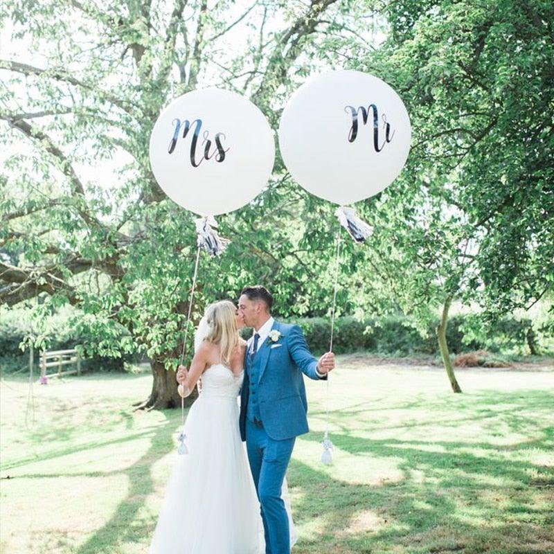 2pcs/lot Good Quality 36inch Round White and black Print Mr&Mrs Latex Balloons For Happy Wedding And Valentine's Day