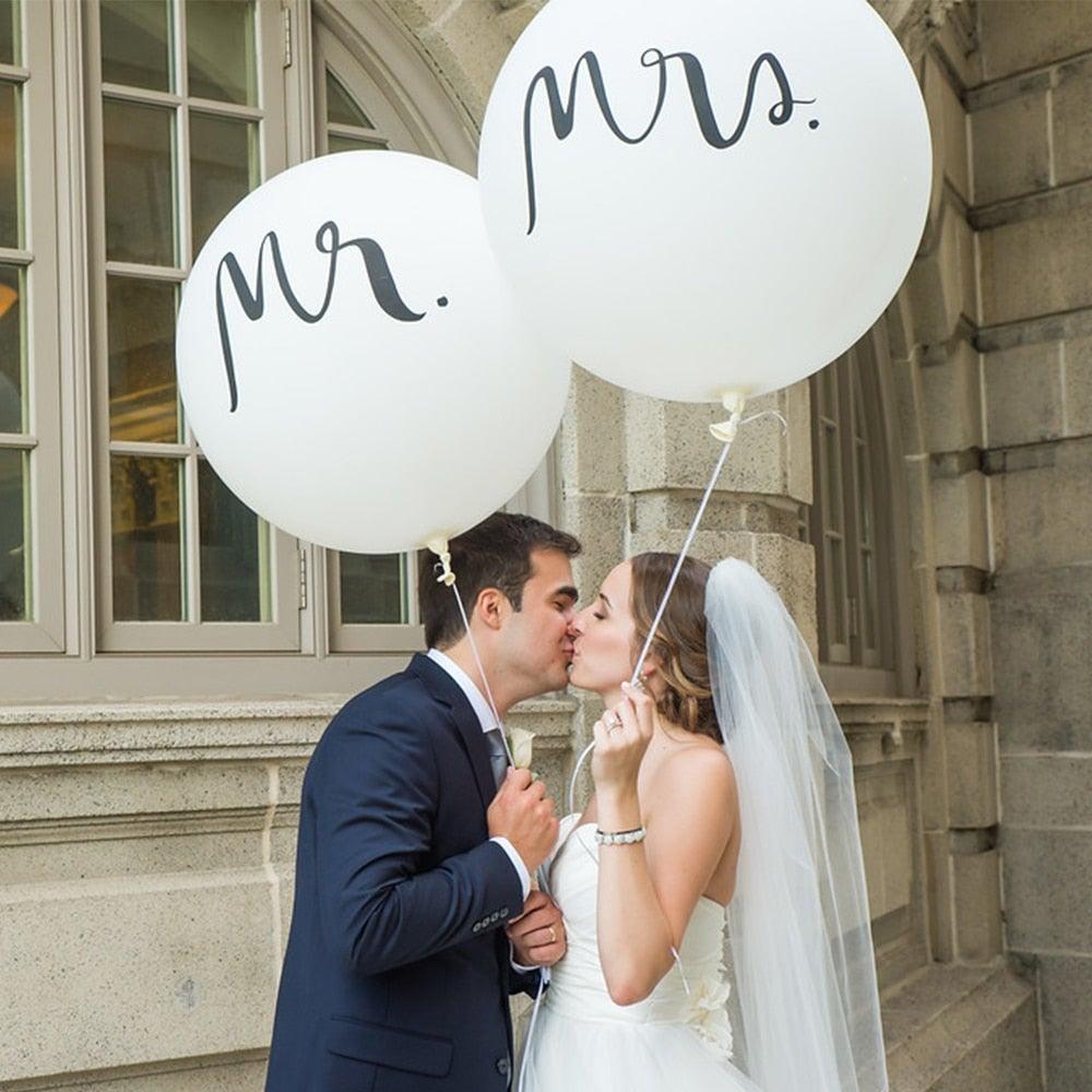 2pcs/lot Good Quality 36inch Round White and black Print Mr&Mrs Latex Balloons For Happy Wedding And Valentine's Day