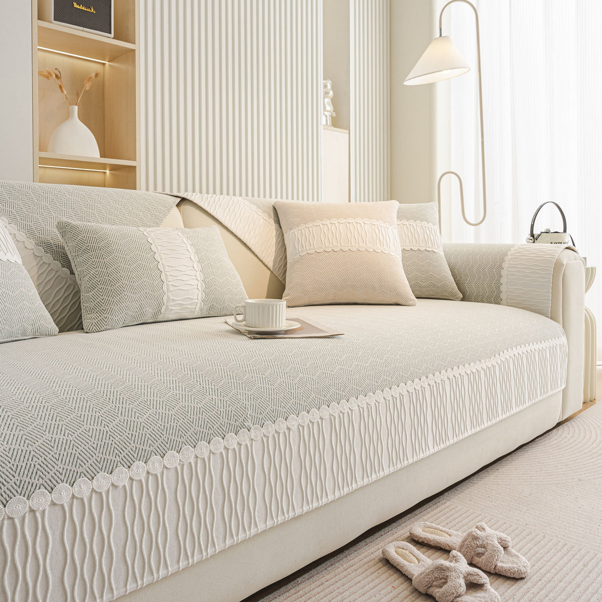 Herringbone Sofa Protector Cover, Non-Slip Couch Cover for Seat, Back & Arms