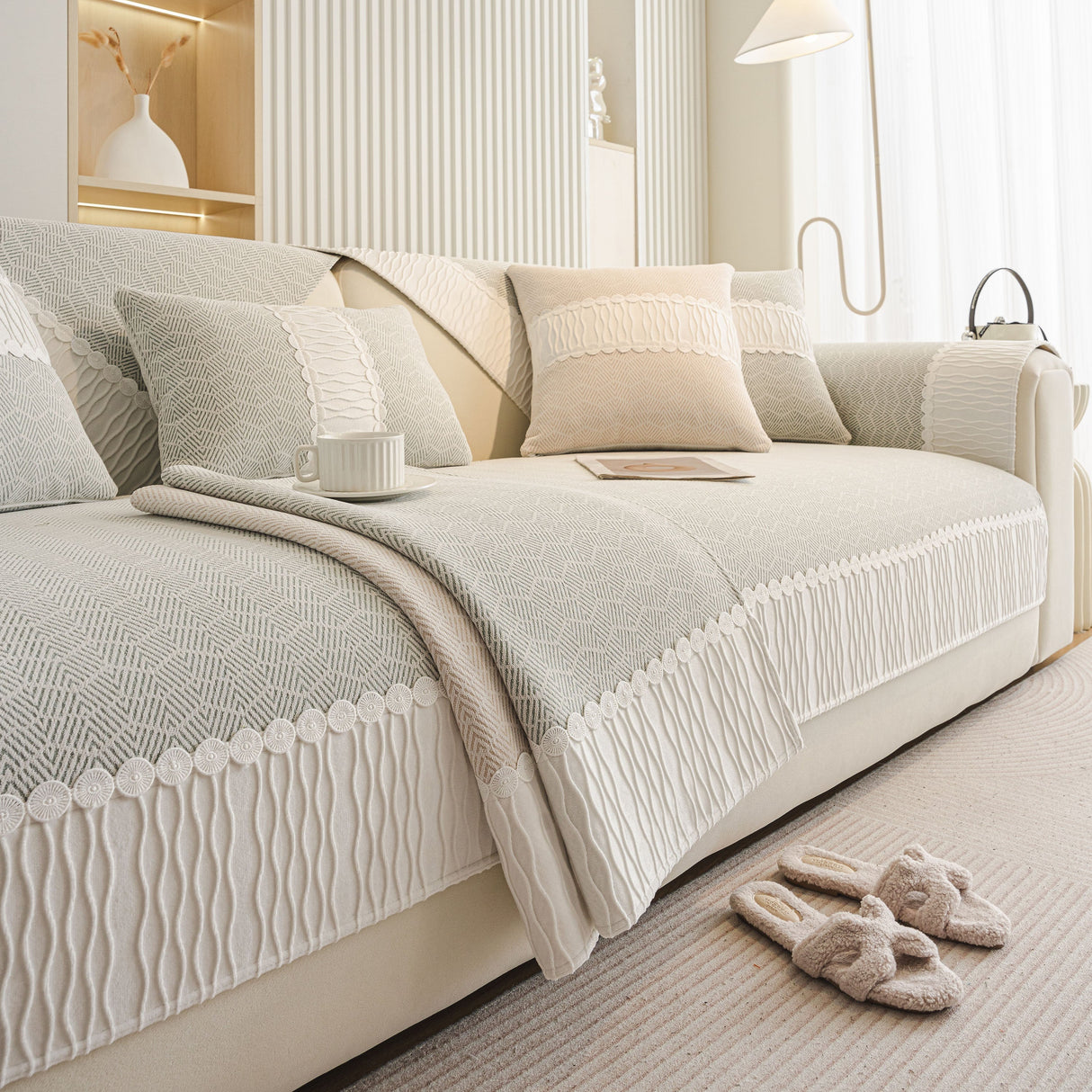 Herringbone Sofa Protector Cover, Non-Slip Couch Cover for Seat, Back & Arms