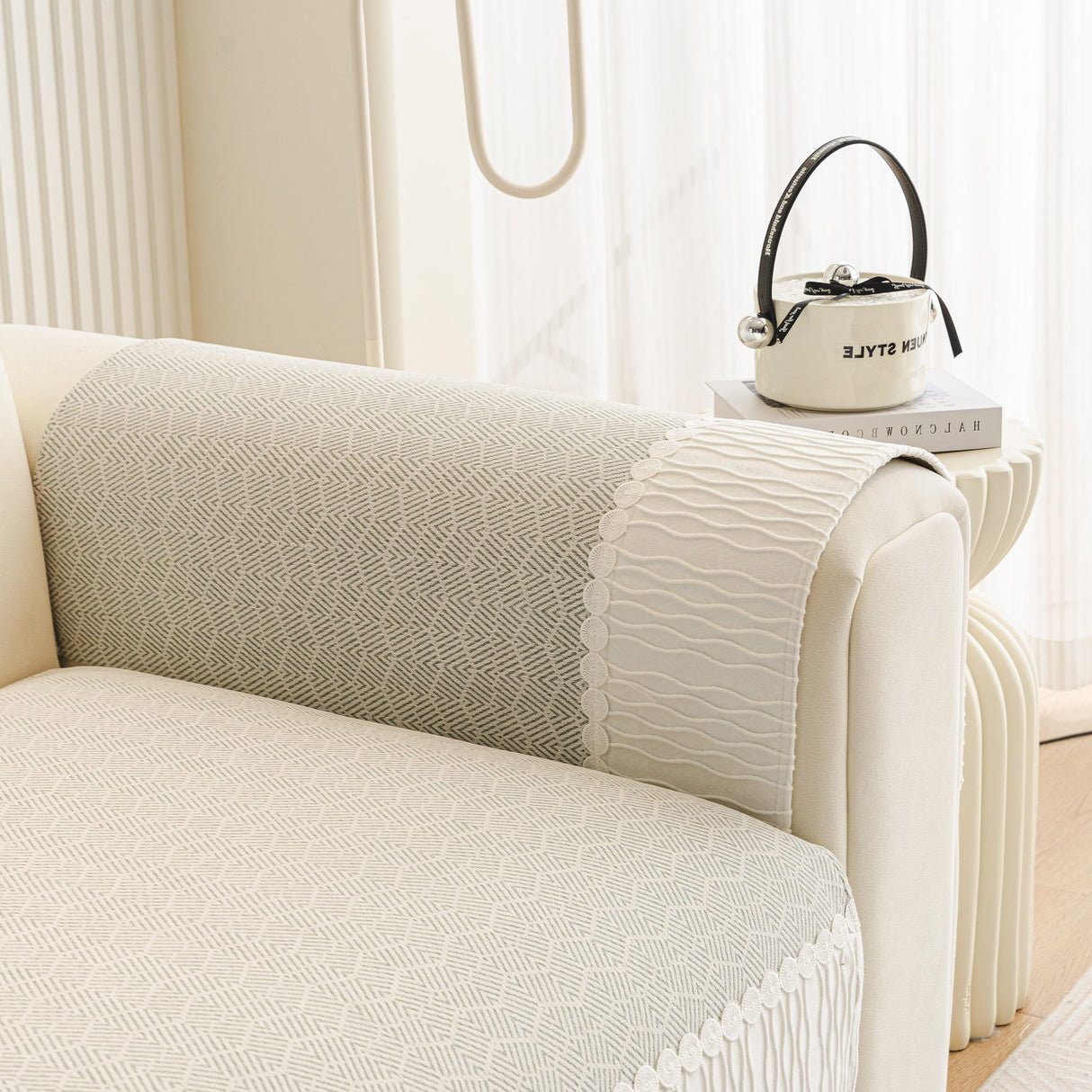 Herringbone Sofa Protector Cover, Non-Slip Couch Cover for Seat, Back & Arms