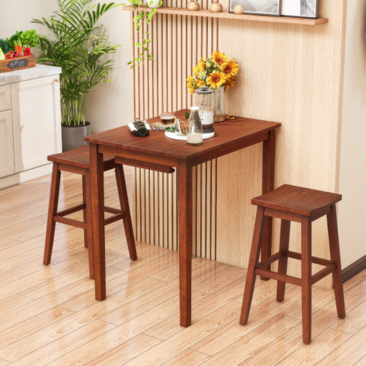 3-Piece Bar Table Set with Pub Table and 2 Saddle Stools-Espresso