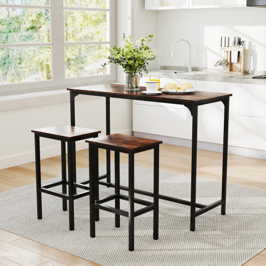 Industrial 3-Piece 47.5" Counter-Height Dining Table and 2 Bar Stools-Coffee