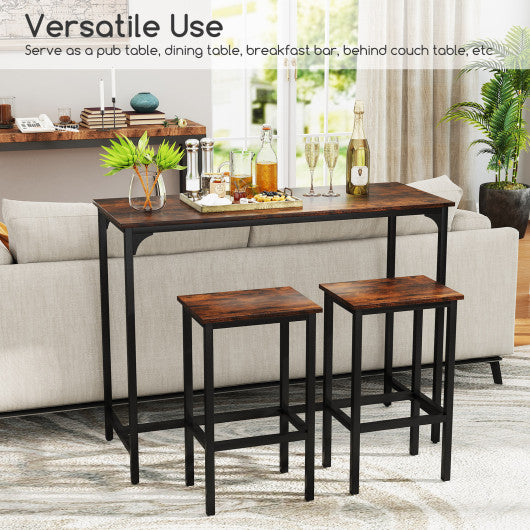 Industrial 3-Piece 47.5" Counter-Height Dining Table and 2 Bar Stools-Coffee