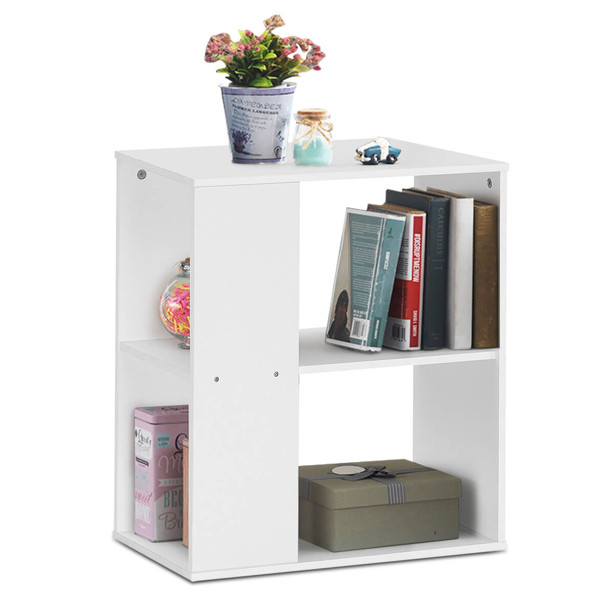 2-Tier Side End Table with Storage Shelves -Brown