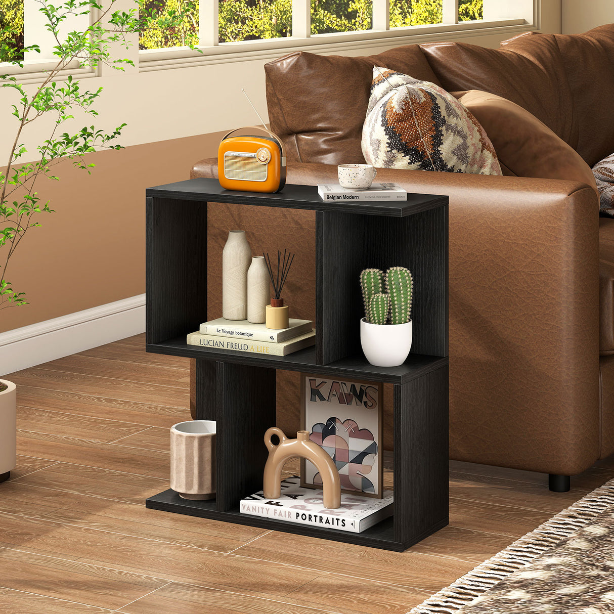 3-Tier Bookshelf with Display Shelf for Small Space-Black