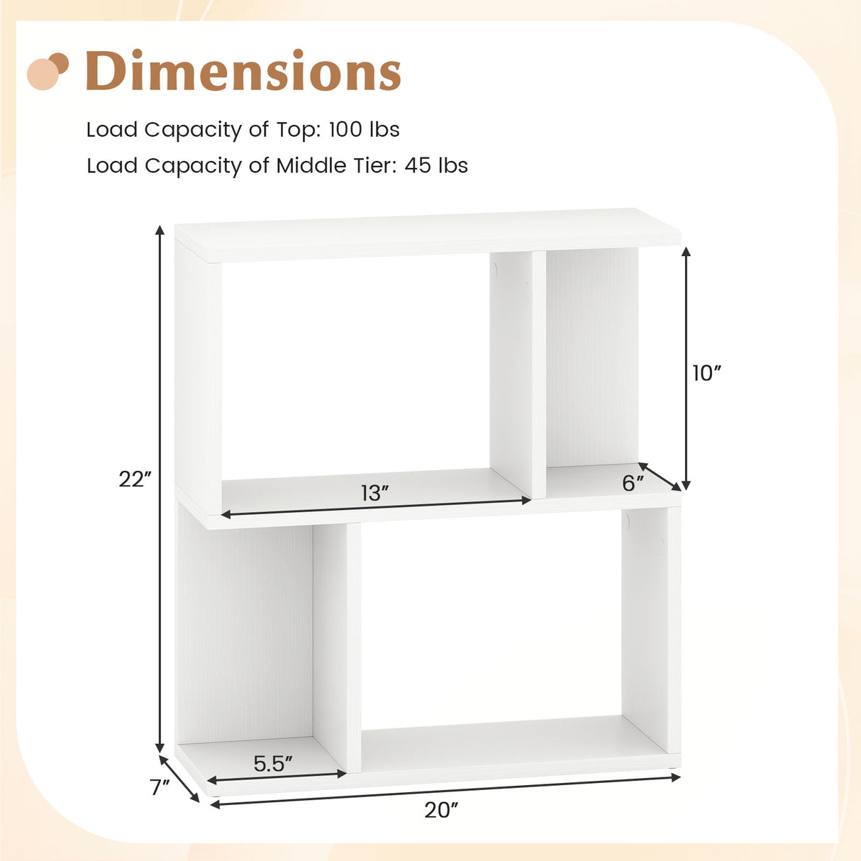 3-Tier Bookshelf with Display Shelf for Small Space-White