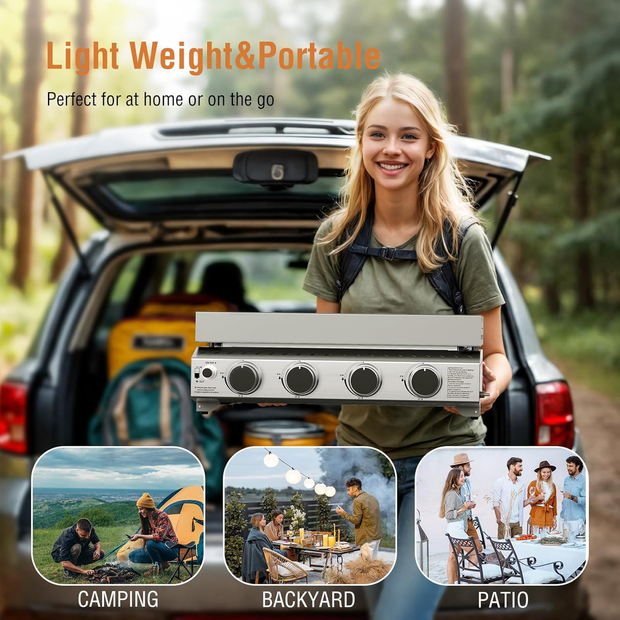 3 Burners Portable Propane Griddle,25 inch Stainless Steel Gas Grill,24,000 BTU Table Top Grill TG0130C