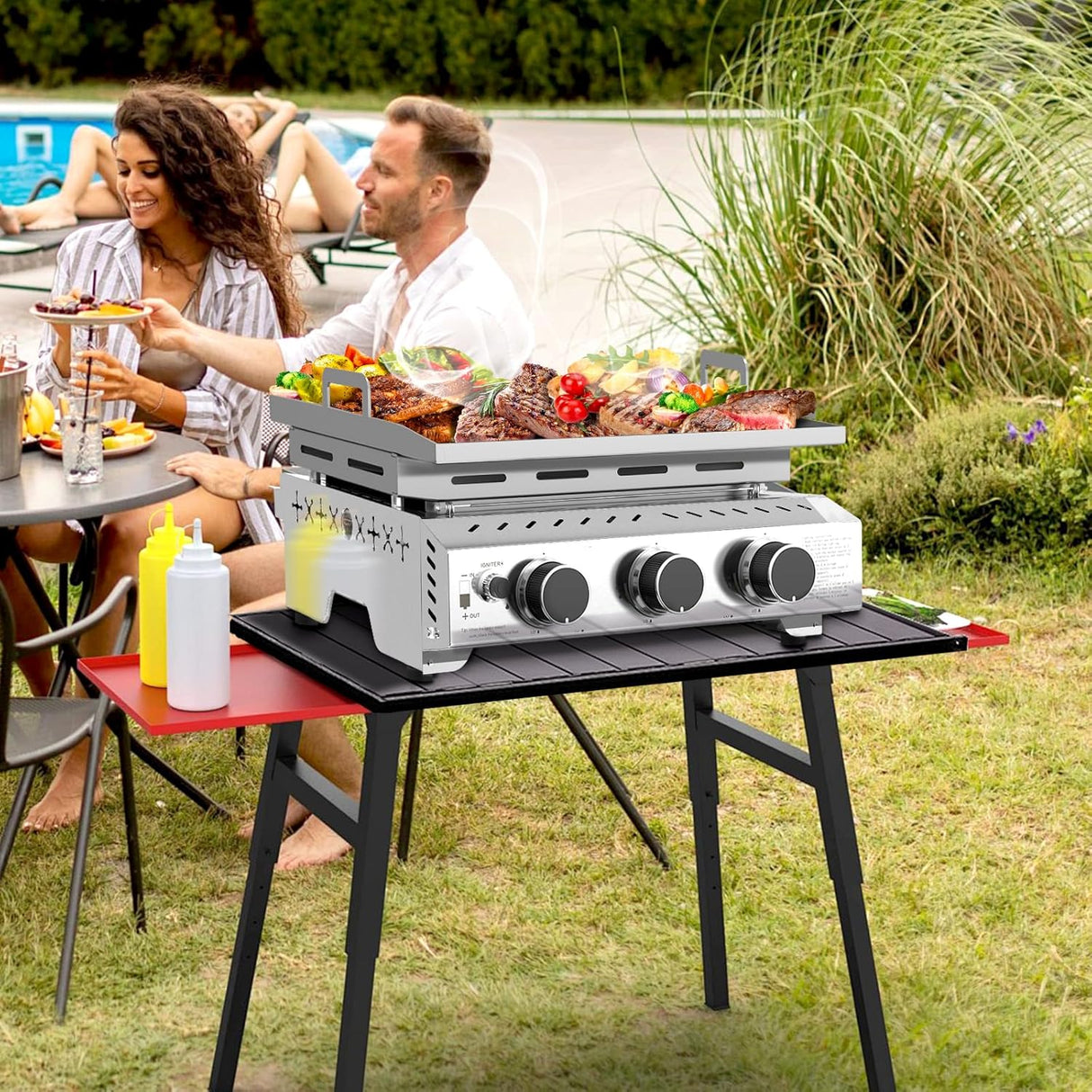 3 Burners Portable Propane Griddle,25 inch Stainless Steel Gas Grill,24,000 BTU Table Top Grill TG0130C