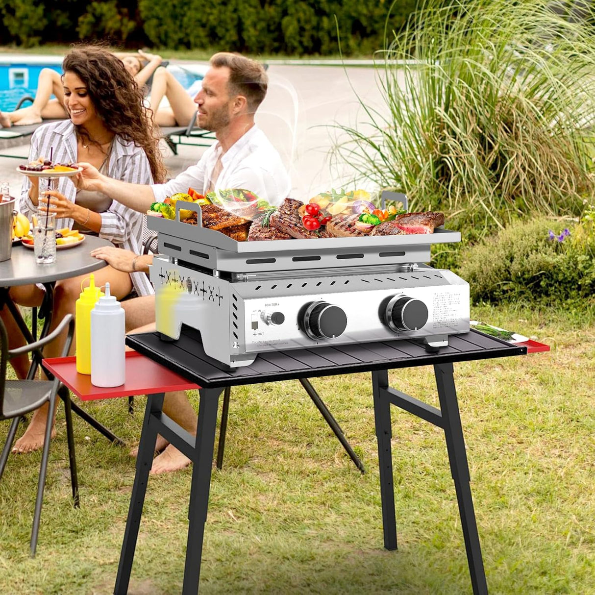 3 Burners Portable Propane Griddle,25 inch Stainless Steel Gas Grill,24,000 BTU Table Top Grill TG0130C