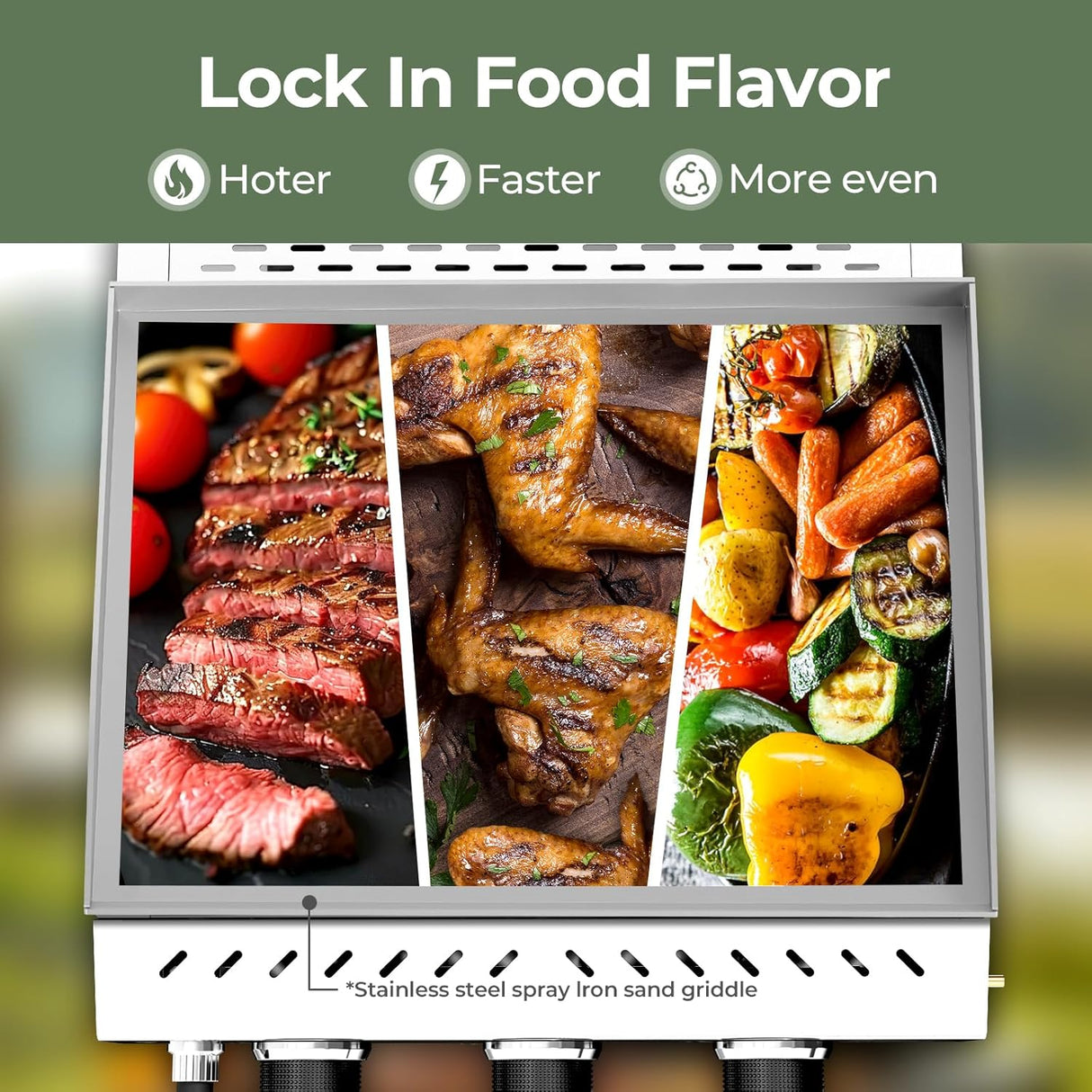 3 Burners Portable Propane Griddle,25 inch Stainless Steel Gas Grill,24,000 BTU Table Top Grill TG0130C