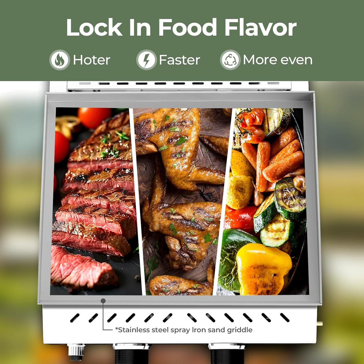 3 Burners Portable Propane Griddle,25 inch Stainless Steel Gas Grill,24,000 BTU Table Top Grill TG0130C