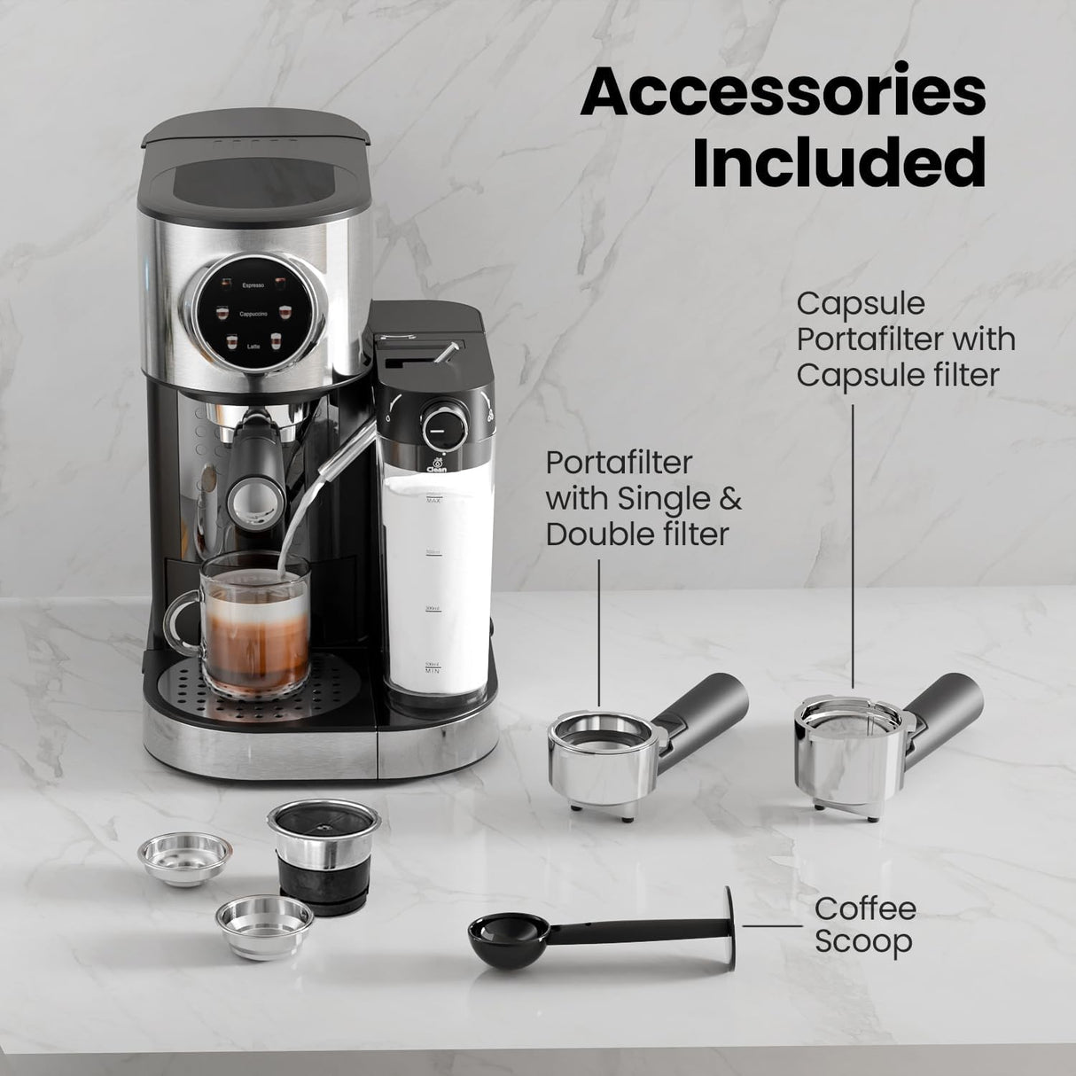 3 in 1 Professional Espresso Maker with Dual Heating System & Capsule Compatible CM8008