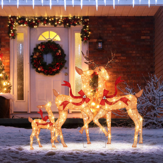 3-Piece Pre-Lit Christmas Deer Family Set