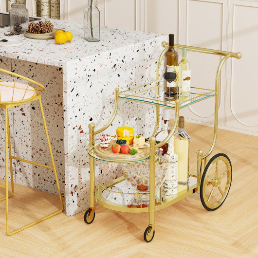 3-Tier Home Bar Serving Cart on Wheels with Mirrored Shelves-Golden