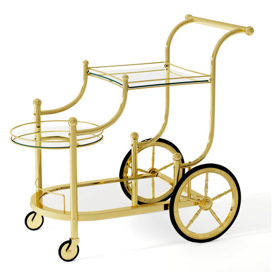3-Tier Home Bar Serving Cart on Wheels with Mirrored Shelves-Golden