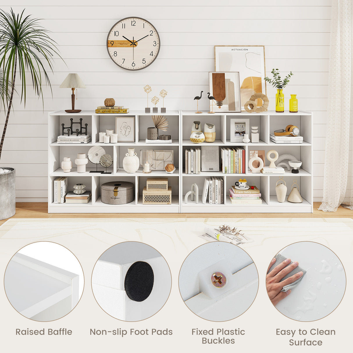 3-Tier Open Bookcase 8-Cube Floor Standing Storage Shelves Display Cabinet-White
