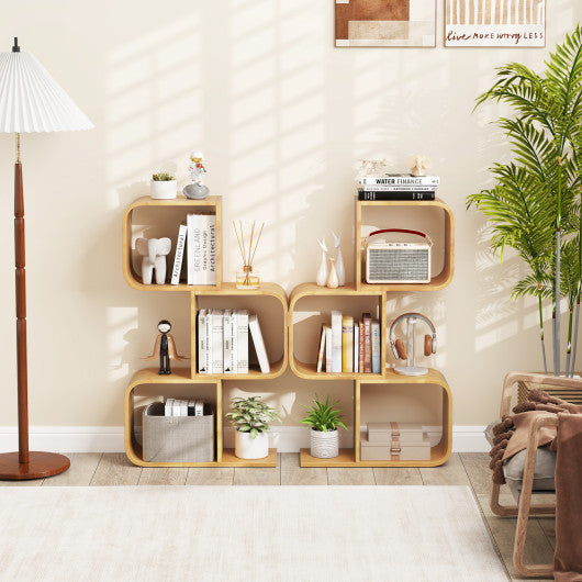 3-Tier S-Shaped Bookcase with 3 Open Cubes for Living Room-Natural