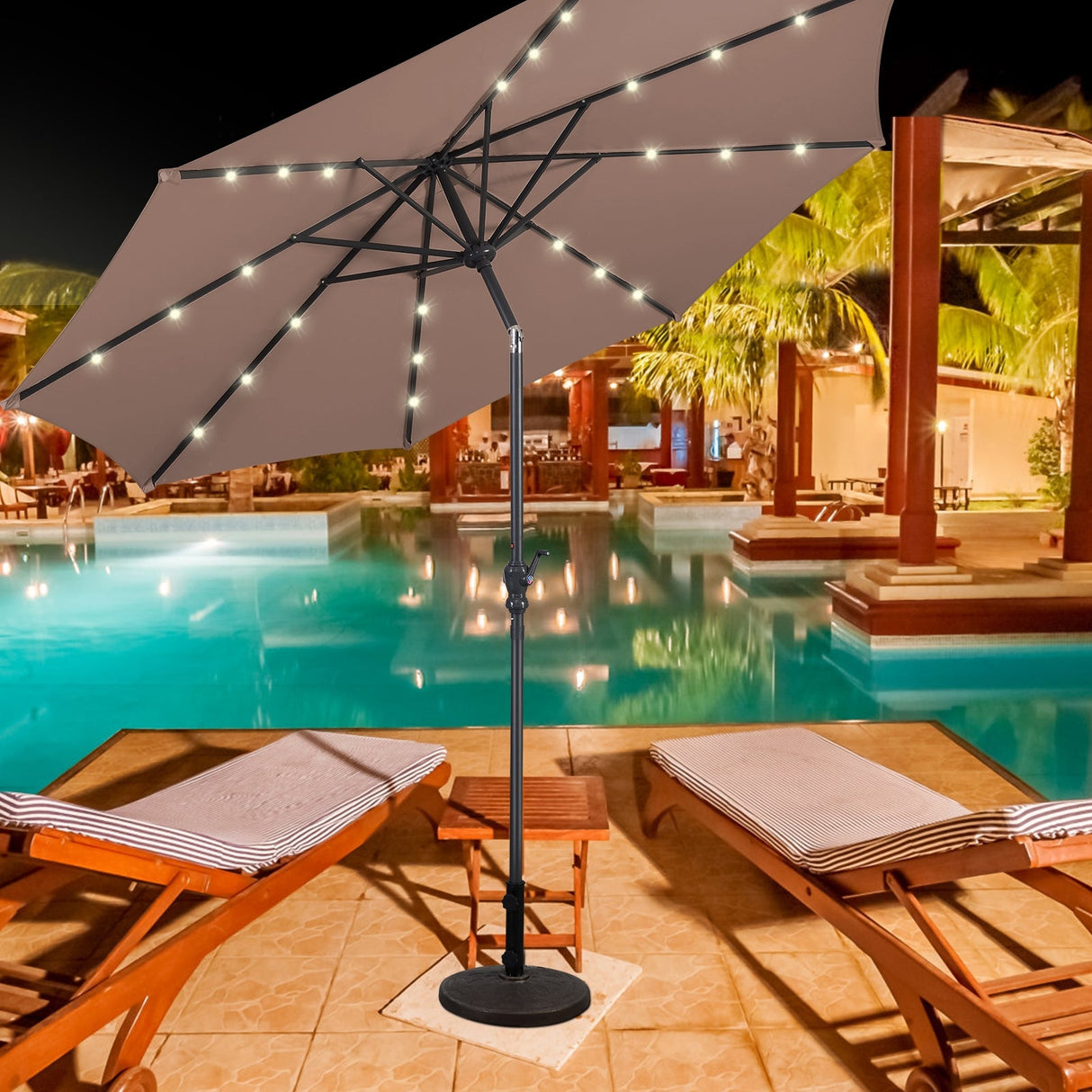 10 Feet Patio Solar Umbrella with Crank and LED Lights-Tan by DirectDeals