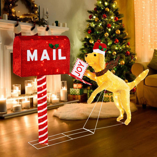 3.5 ft Christmas Mail Box with Dog and 120 Warm White LED Lights