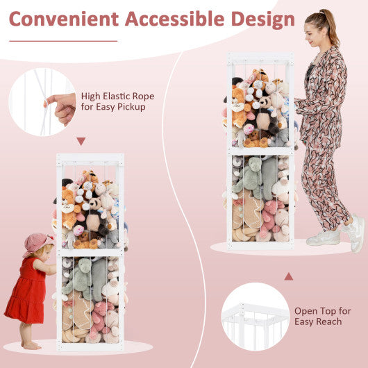 300L Large Stuffed Animal Storage with Open Top and Elastic Cords-White