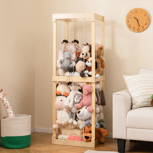 300L Large Stuffed Animal Storage with Open Top and Elastic Cords-Natural