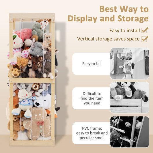 300L Large Stuffed Animal Storage with Open Top and Elastic Cords-Natural