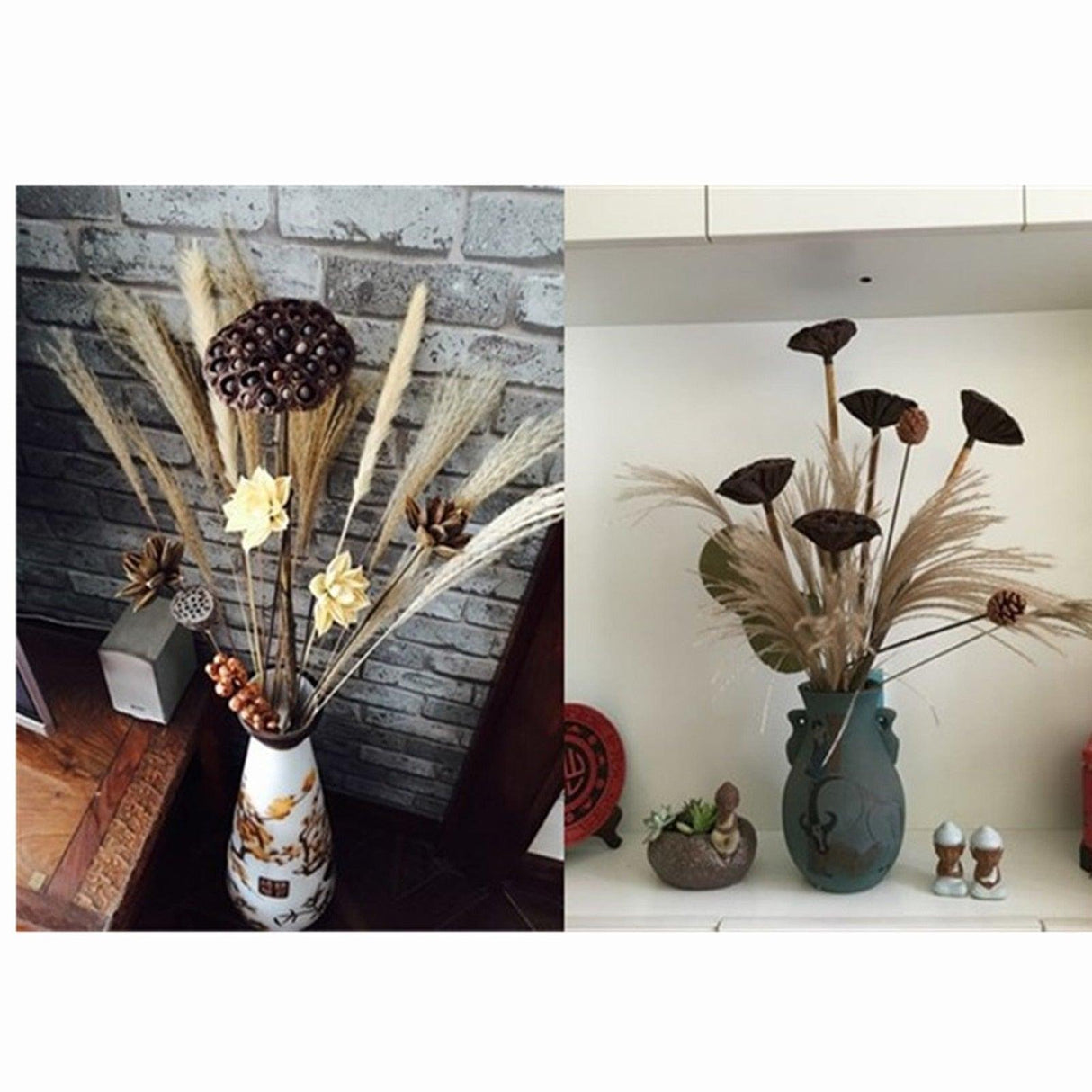30/50pcs Bulrush Natural Dried Small Pampas Grass Artificial Decor Wedding Flower Bunch Home Office Floor Vase Filler for Living Room Kitchen And Event Decoration