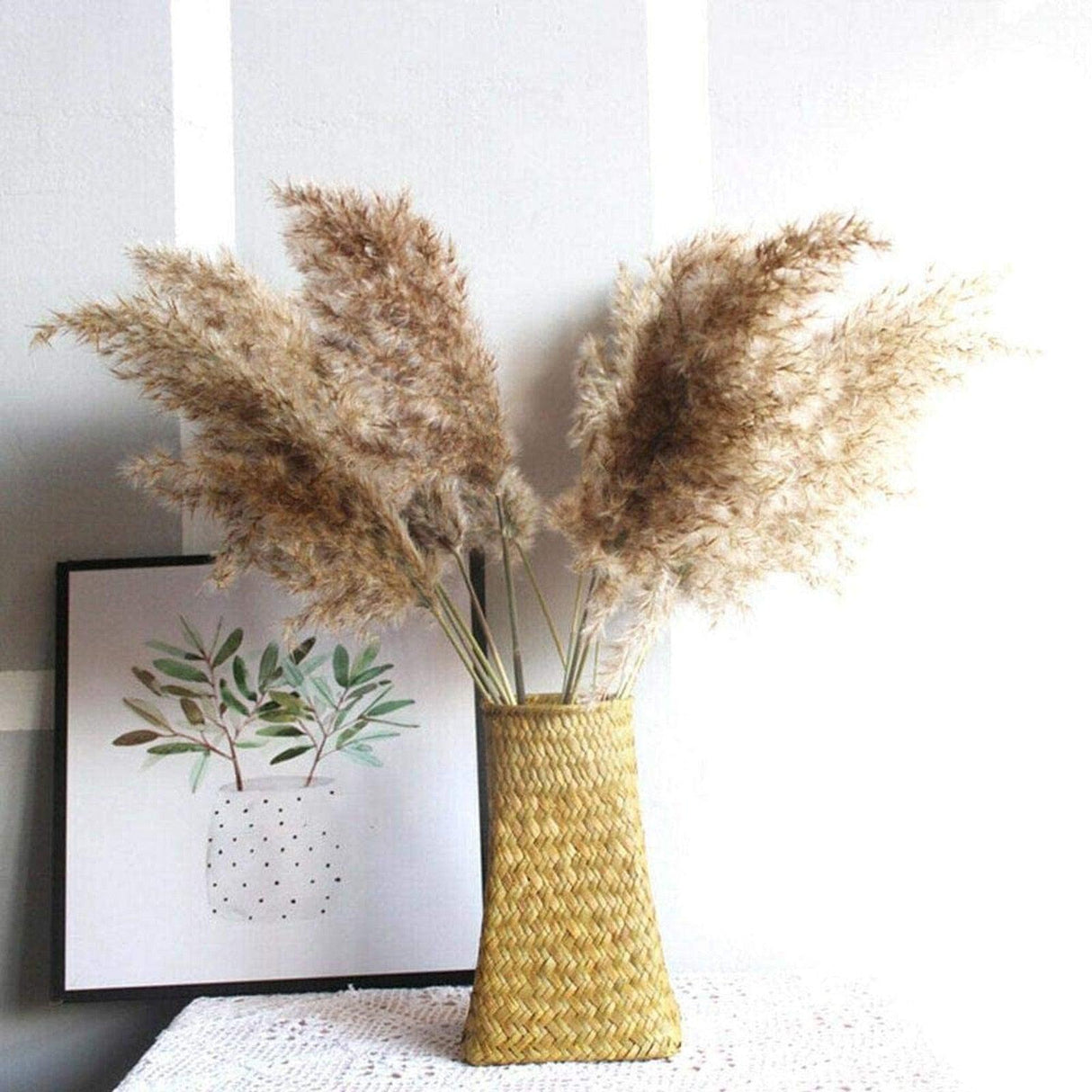 30/50pcs Bulrush Natural Dried Small Pampas Grass Artificial Decor Wedding Flower Bunch Home Office Floor Vase Filler for Living Room Kitchen And Event Decoration