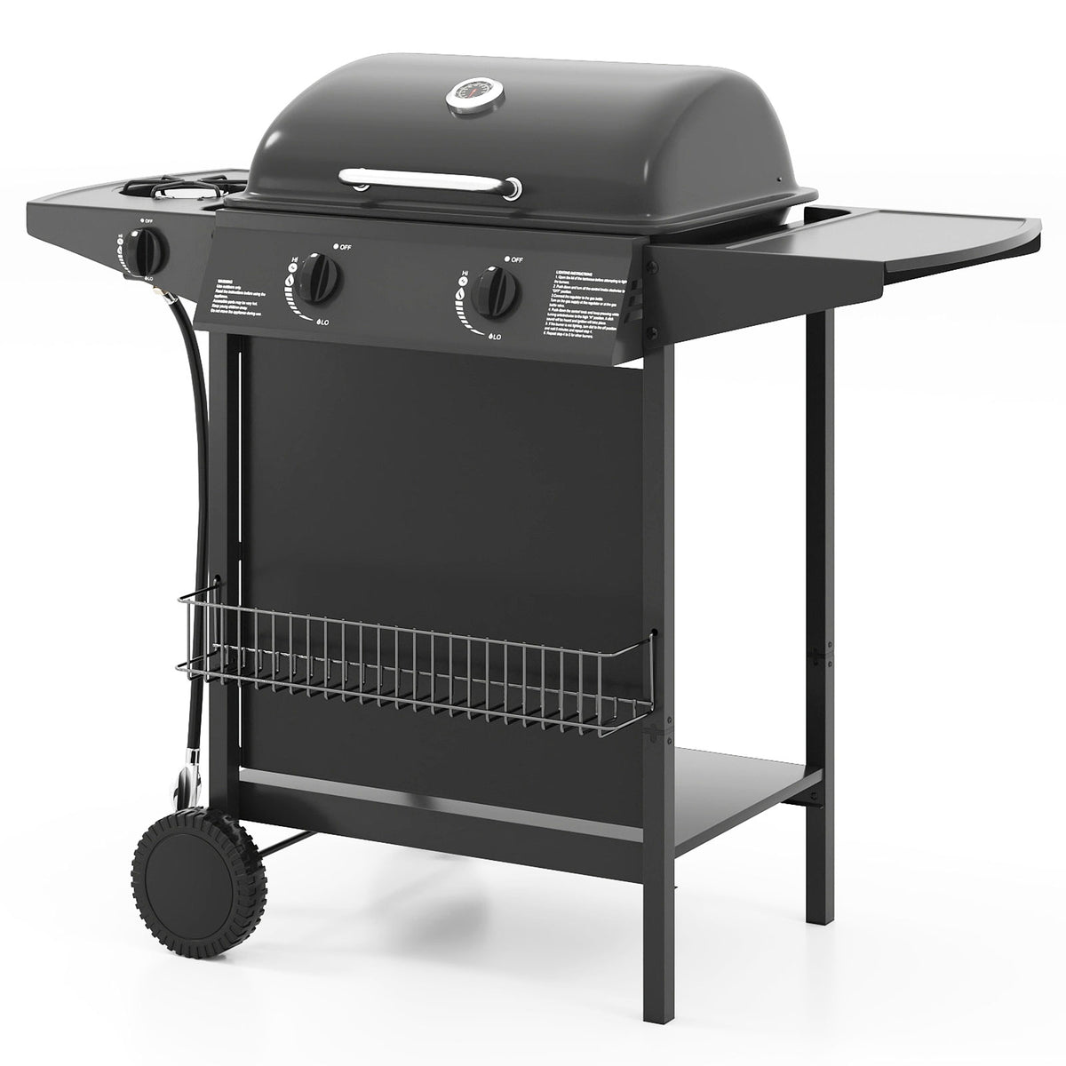 30 000 BTU Outdoor Burner Propane Gas Grill on Wheels-Black