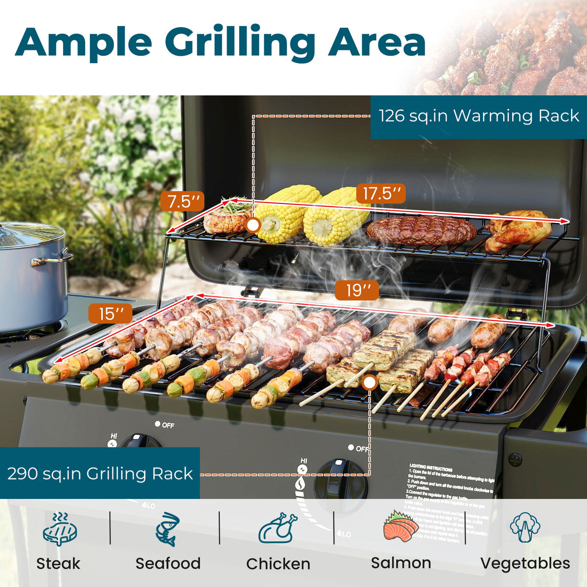 30 000 BTU Outdoor Burner Propane Gas Grill on Wheels-Black