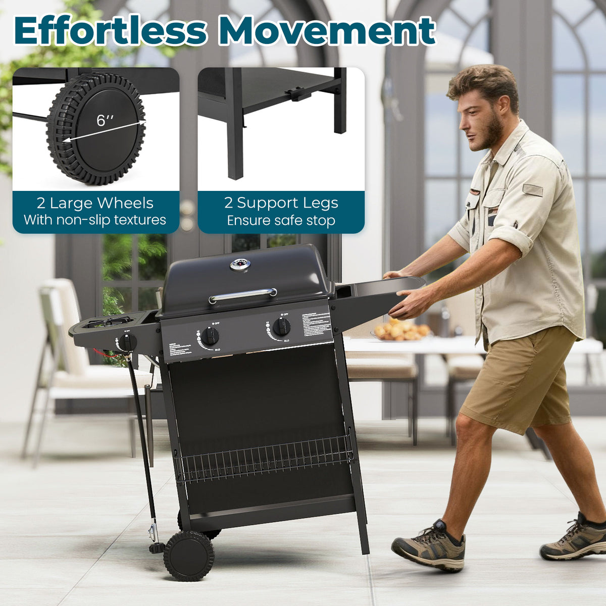 30 000 BTU Outdoor Burner Propane Gas Grill on Wheels-Black