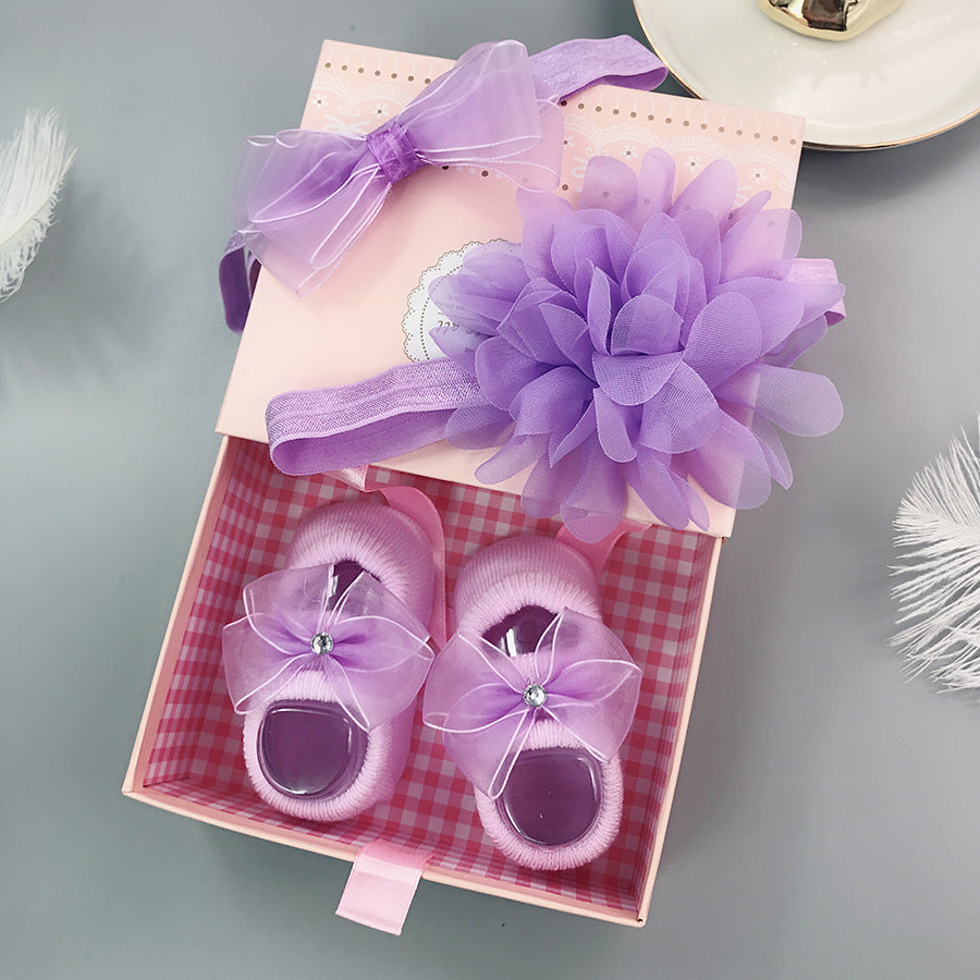 Flower Baby Girl Headband Socks Set Shoes With Crown Bows Newborn Headbands For Girls Turban Baby Hair Accessories