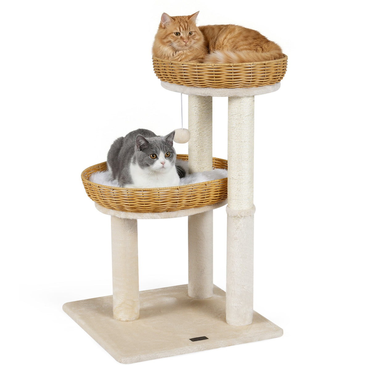 30-Inch Cat Tower with 2 Rattan Cat Baskets for Indoor Kittens-Beige