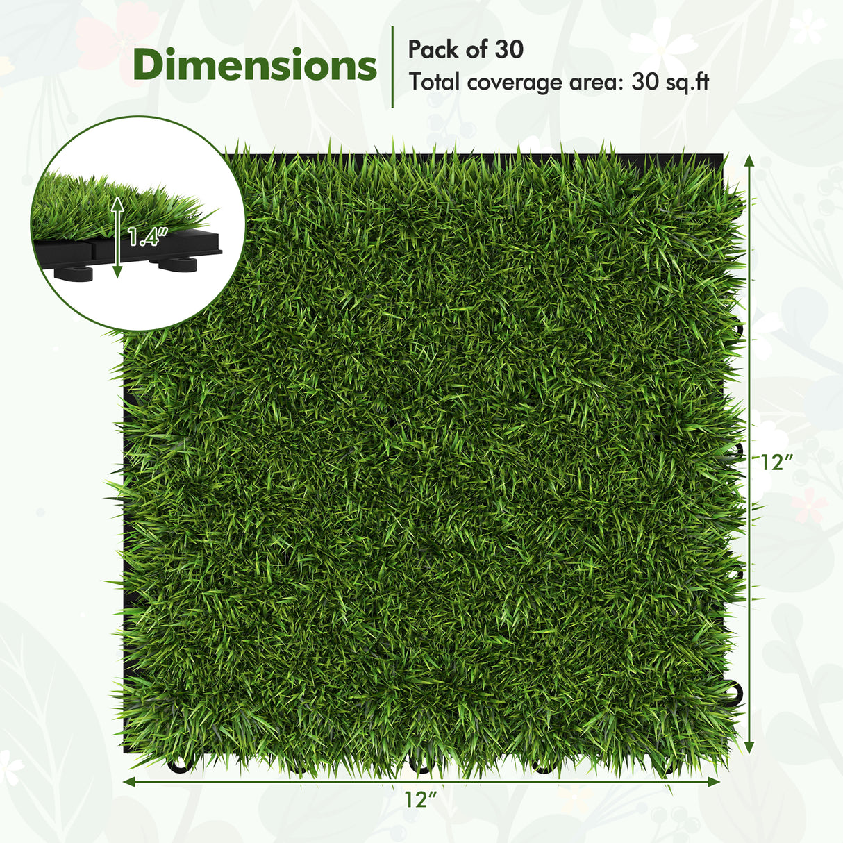 30 PCS Interlocking Artificial Grass Tiles