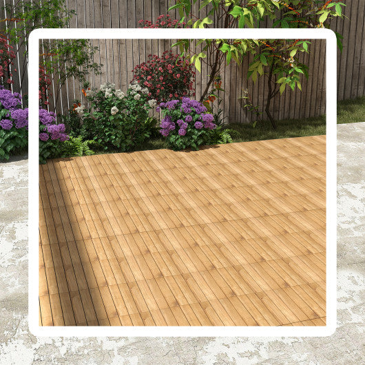 30 PCS Interlocking Deck Tiles 12 x 12 Inch Acacia Wood Patio Tiles with Straight Slats-Natural