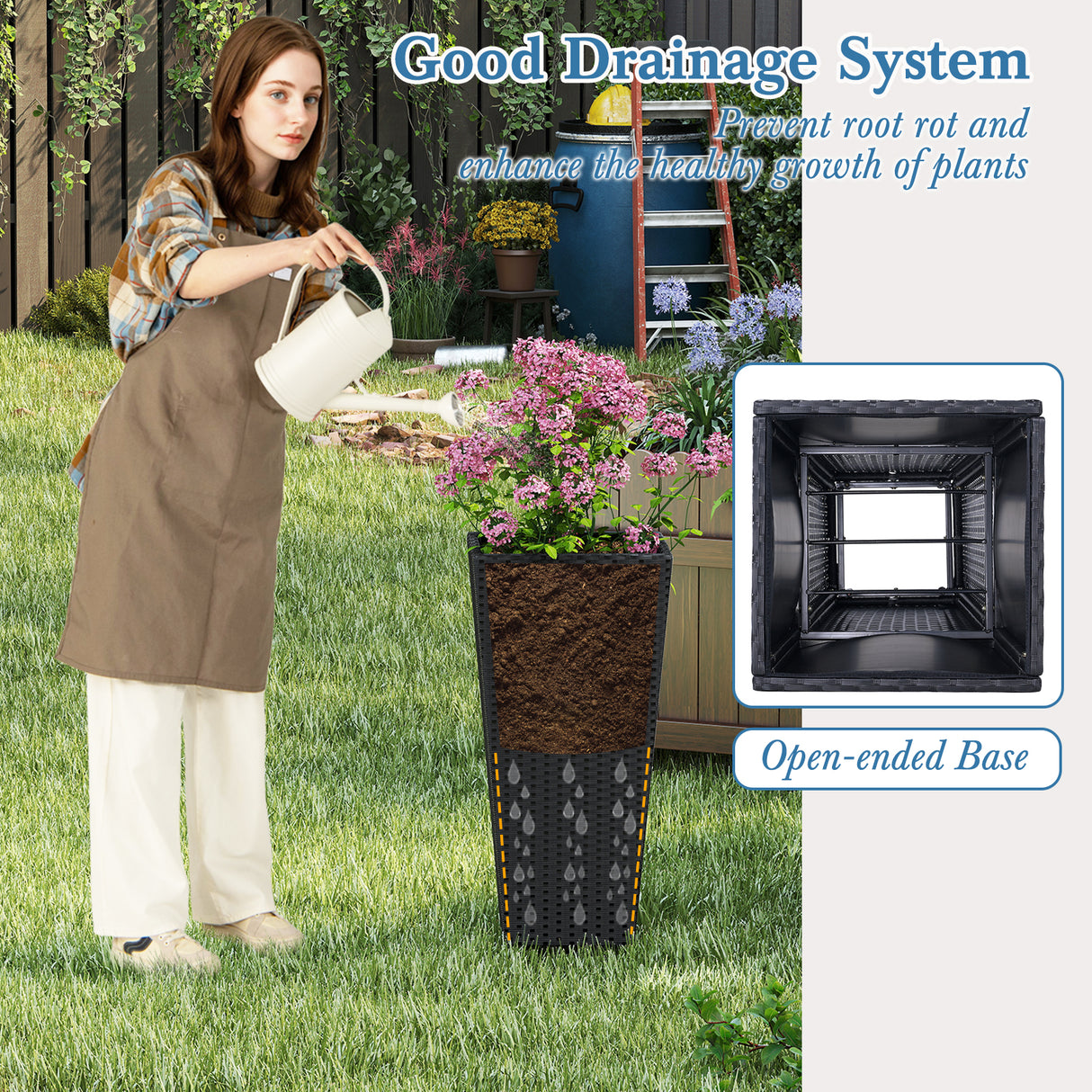 Set of 2 30 Inch Tall Flower Pot with Open-ended Base