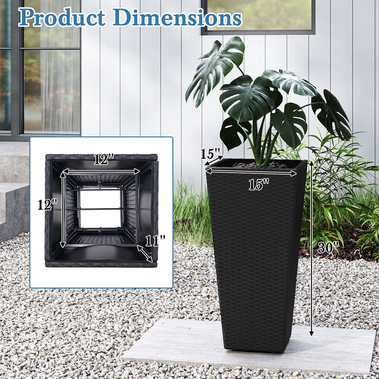 Set of 2 30 Inch Tall Flower Pot with Open-ended Base