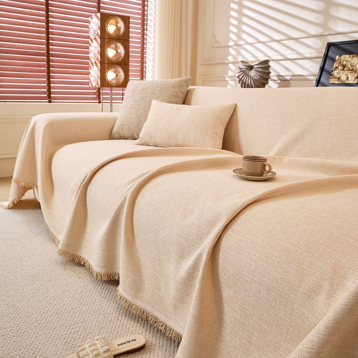 Natural Textured Linen Couch Cover, Breathable & Hypoallergenic Furniture Protector