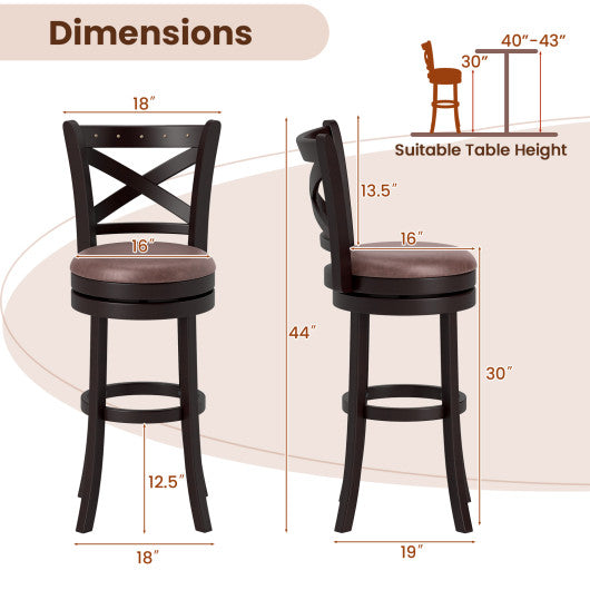 26/30 Inch Swivel Bar Stools Set of 2 Bar Chairs with Padded Seat-30 inches