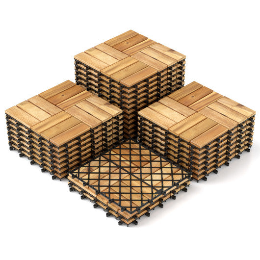 Pack of 30 Acacia Wood Interlocking Deck Tiles-Brown