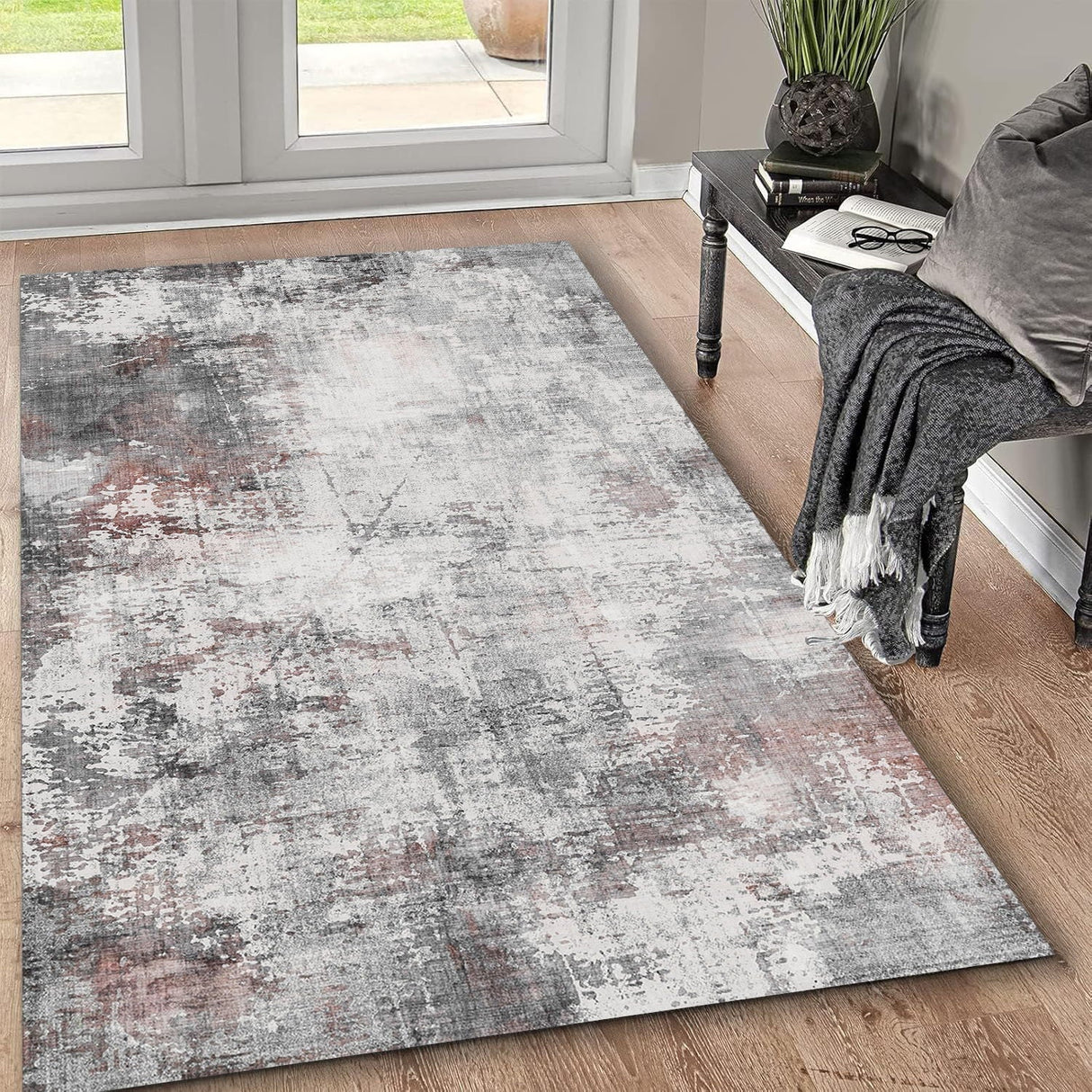Toucan - Washable Non - Slip Area Rug - Ivory / Dark Gray by Couch.com