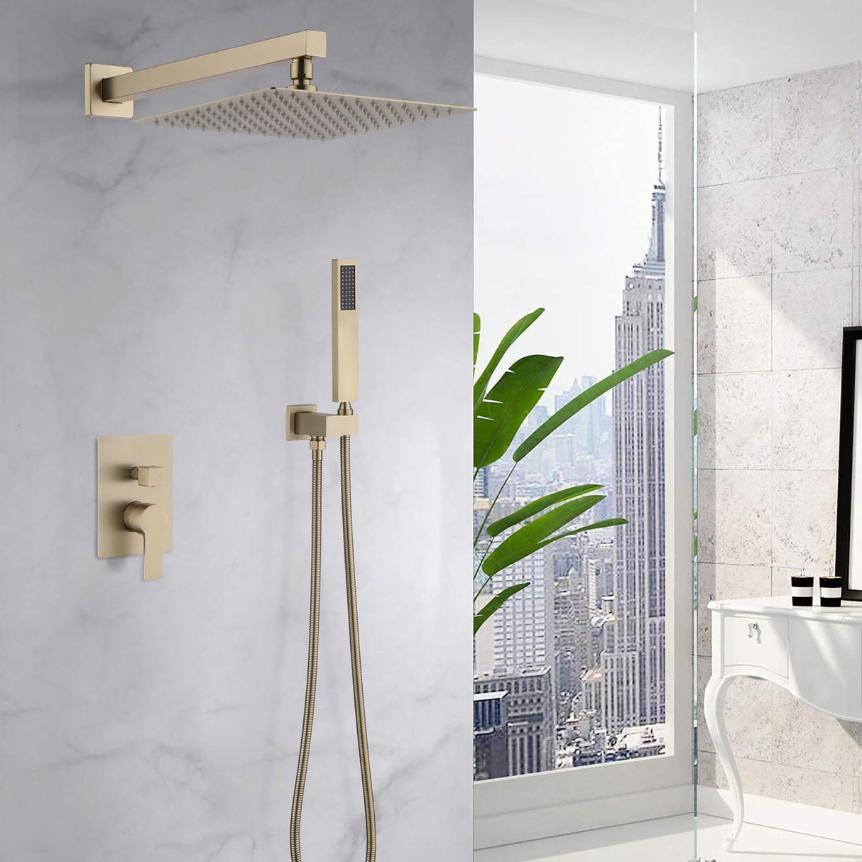 Luxury Bathroom Ceiling Mount Rain Mixer Shower System With Brushed Finish by Couch.com