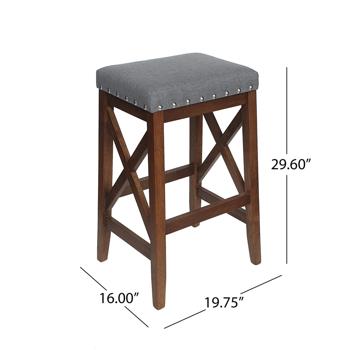 Upholstered Bar Stool With Nailhead Trim And X Frame Design (Set of 2) - Charcoal by Couch.com