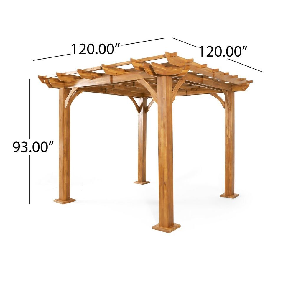 Couch.com Brady 10 X 10 Ft. Square Pergola Teak, Durable Design, Weather-Resistant, Wood Construction, Light Brown Finish by Couch.com